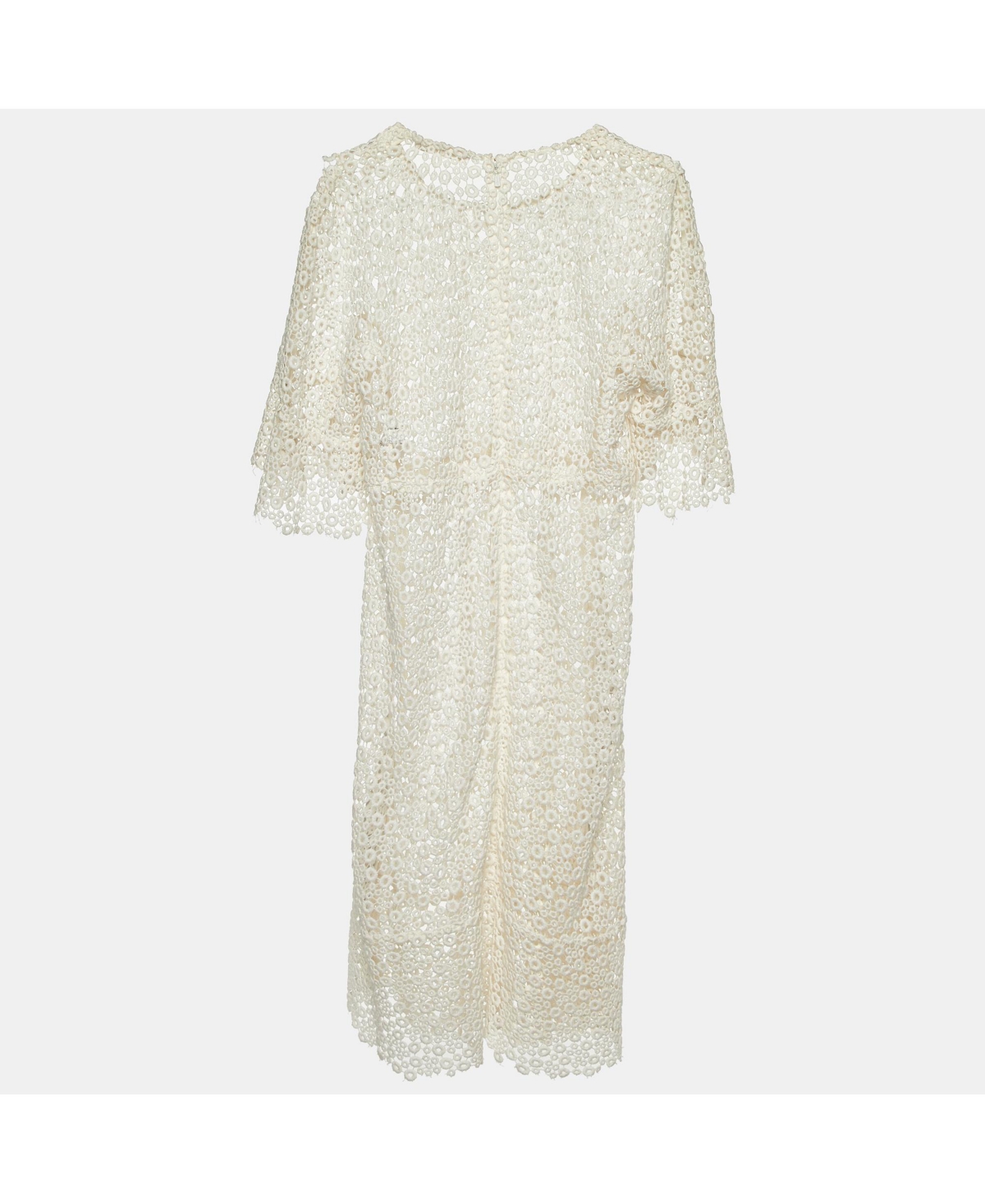 Pre-Owned Chloe Women's Eggshell White Guipure Lace Sheer Knee Length Dress