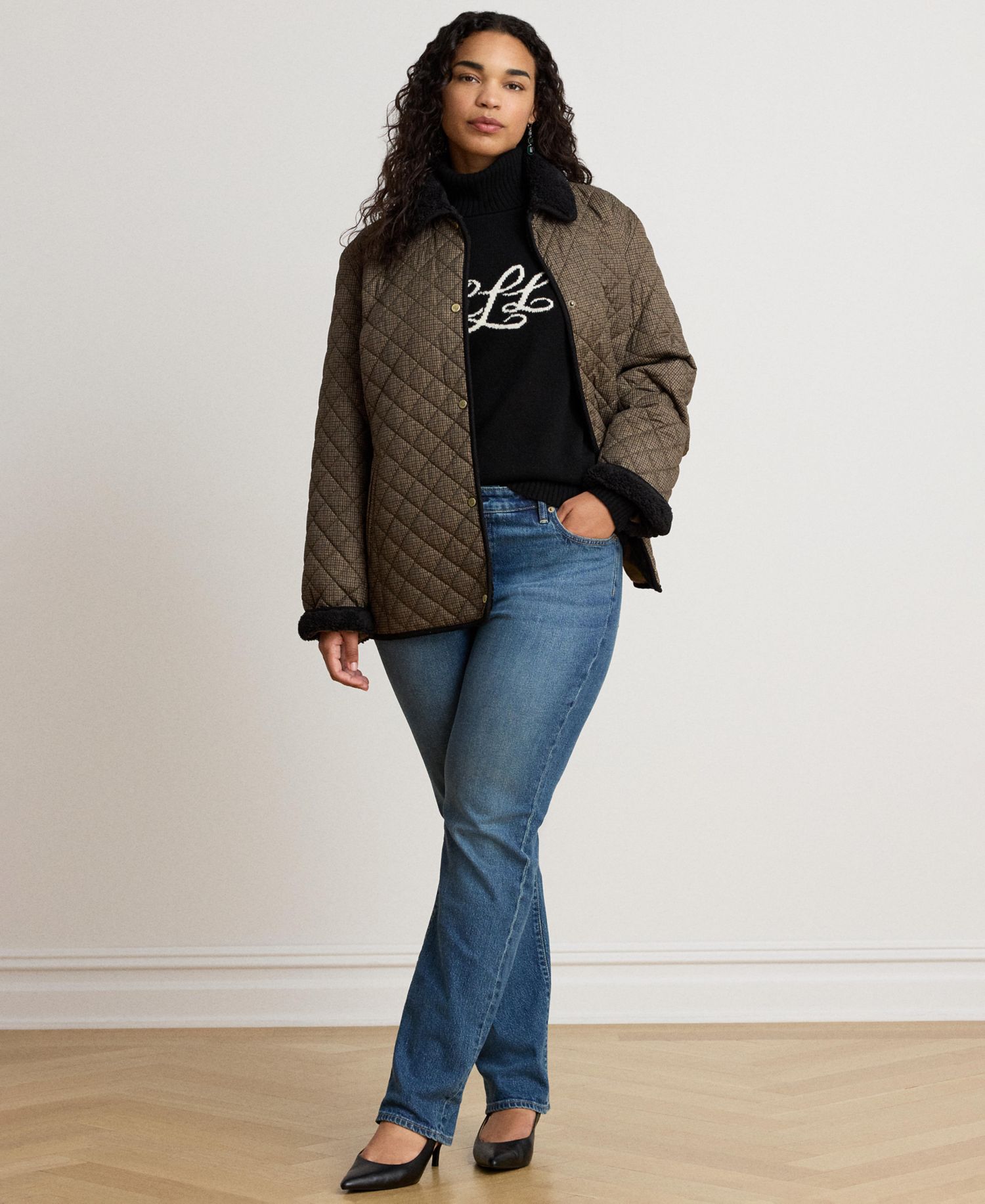Plus Size Faux-Sherpa-Collar Quilted Coat