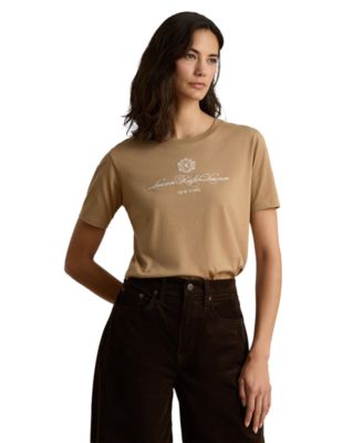 Women's Embroidered-Crest Crewneck Jersey Top