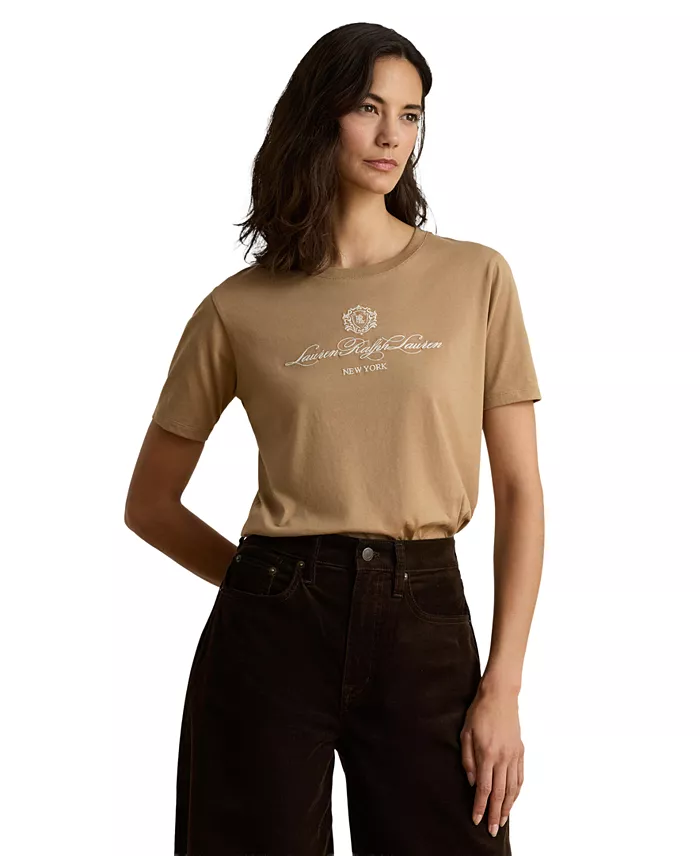 Women's Embroidered-Crest Crewneck Jersey Top