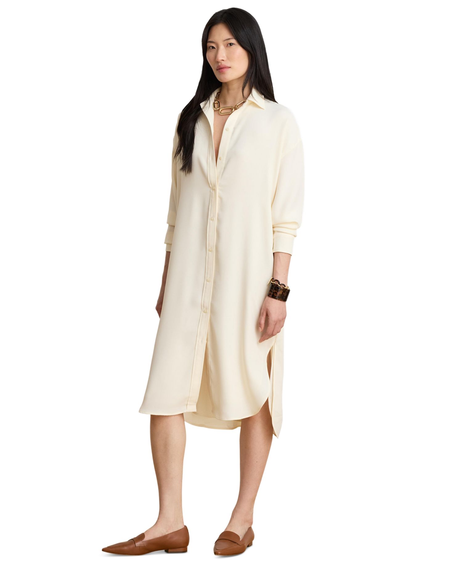 Women's Double Faced Georgette Midi Shirt-Dress