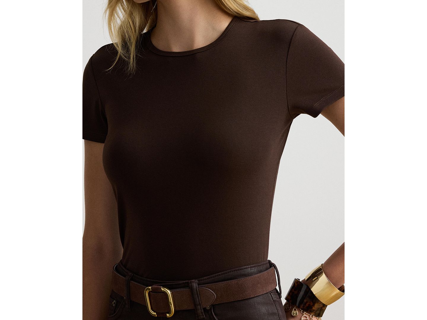 Женская футболка Lauren Ralph Lauren Stretch Knit, Regular & Petite, цвет: Коричневый — фото 3