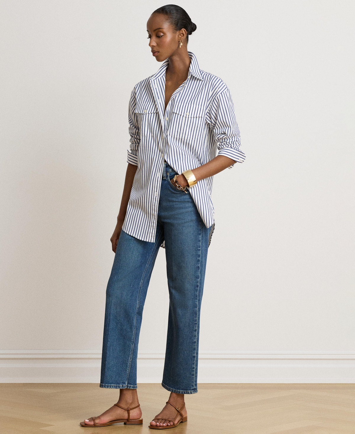 Lauren Ralph Women's Striped Collared Shirt