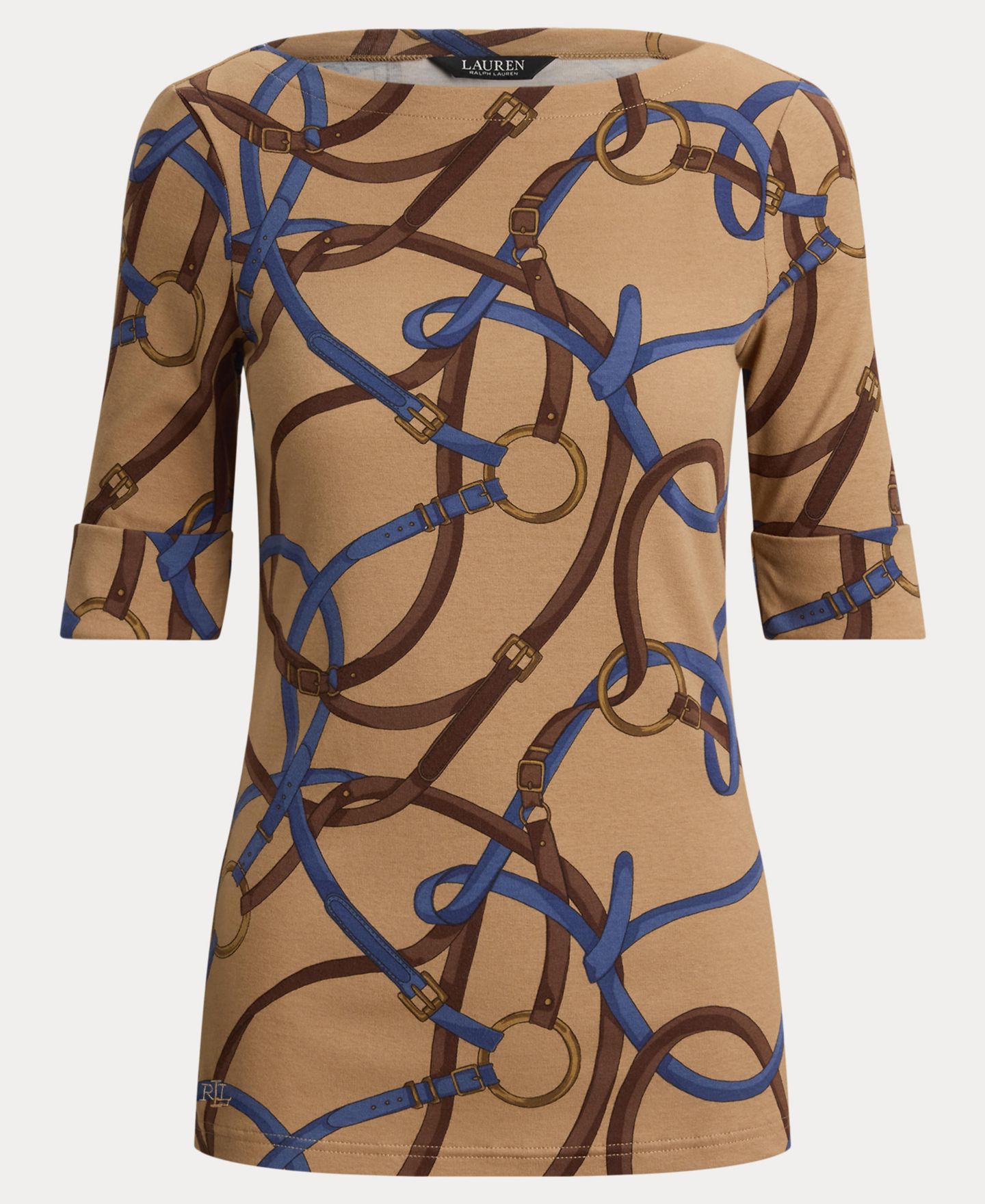 Женский топ Lauren Ralph Lauren Belting Print Boat Neck, цвет: Верблюжий разноцветный — фото 8