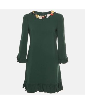 Pre-Owned Dolce and Gabbana Crepe Bejeweled Ruffled Mini Dress