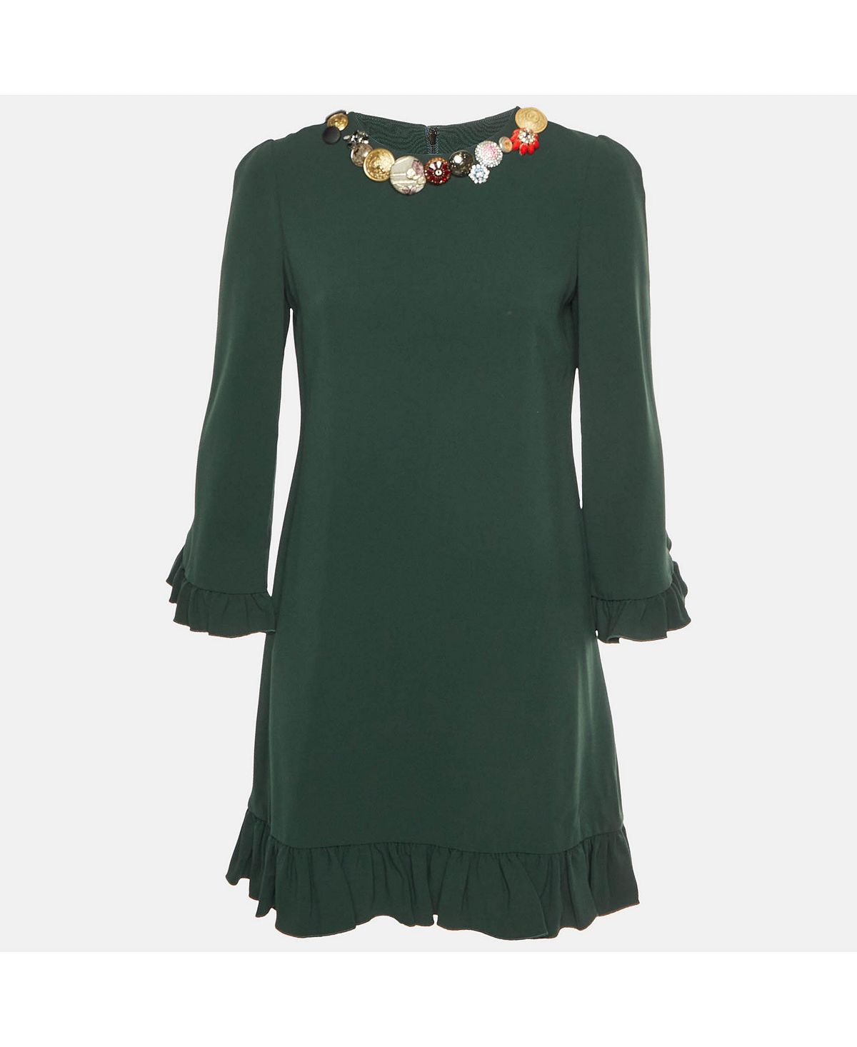 Pre-Owned Dolce & Gabbana Pre-Owned Dolce and Gabbana Crepe Bejeweled Ruffled Mini Dress view 1 — MAYCSS fashion products