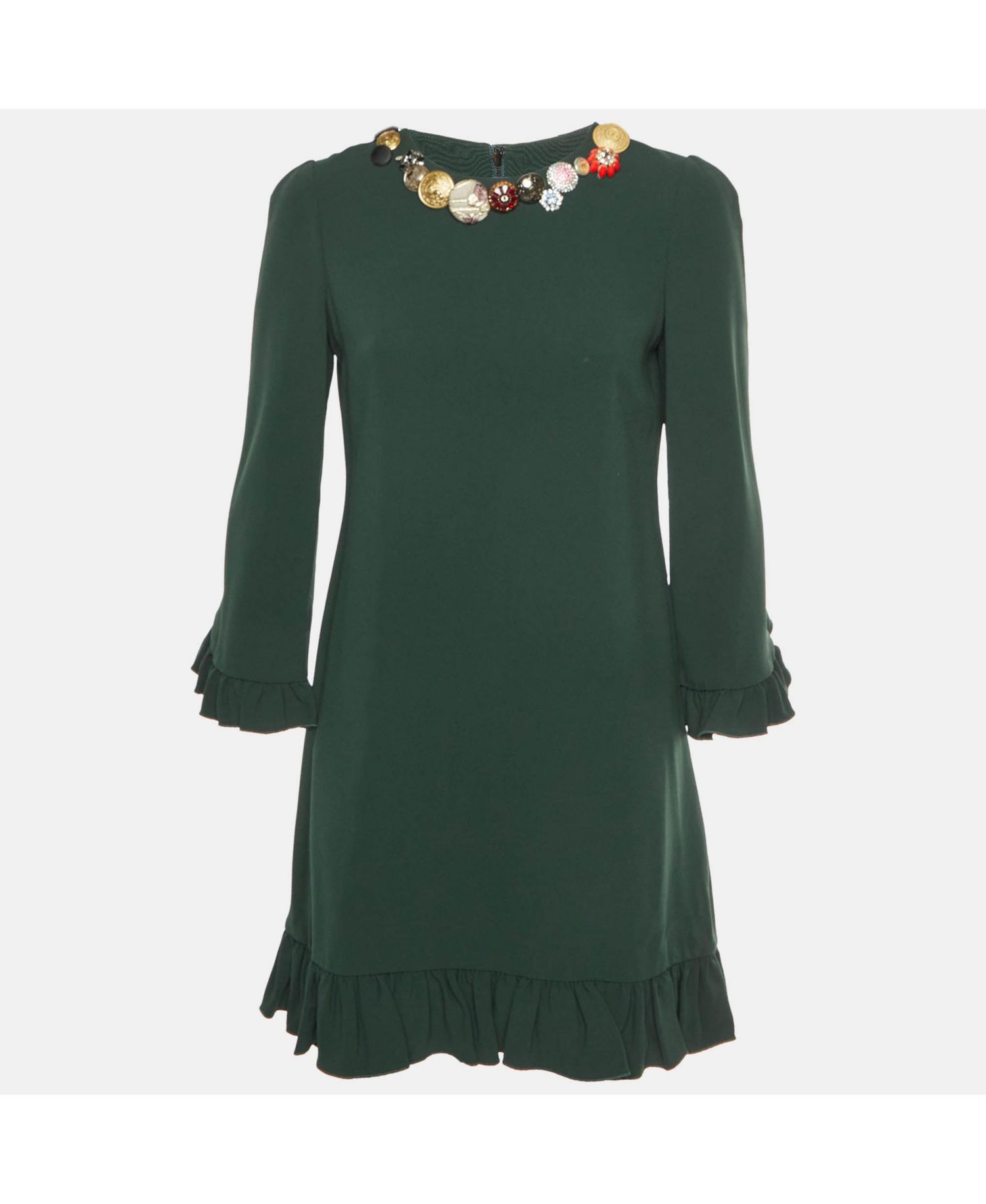 Pre-Owned Dolce and Gabbana Crepe Bejeweled Ruffled Mini Dress