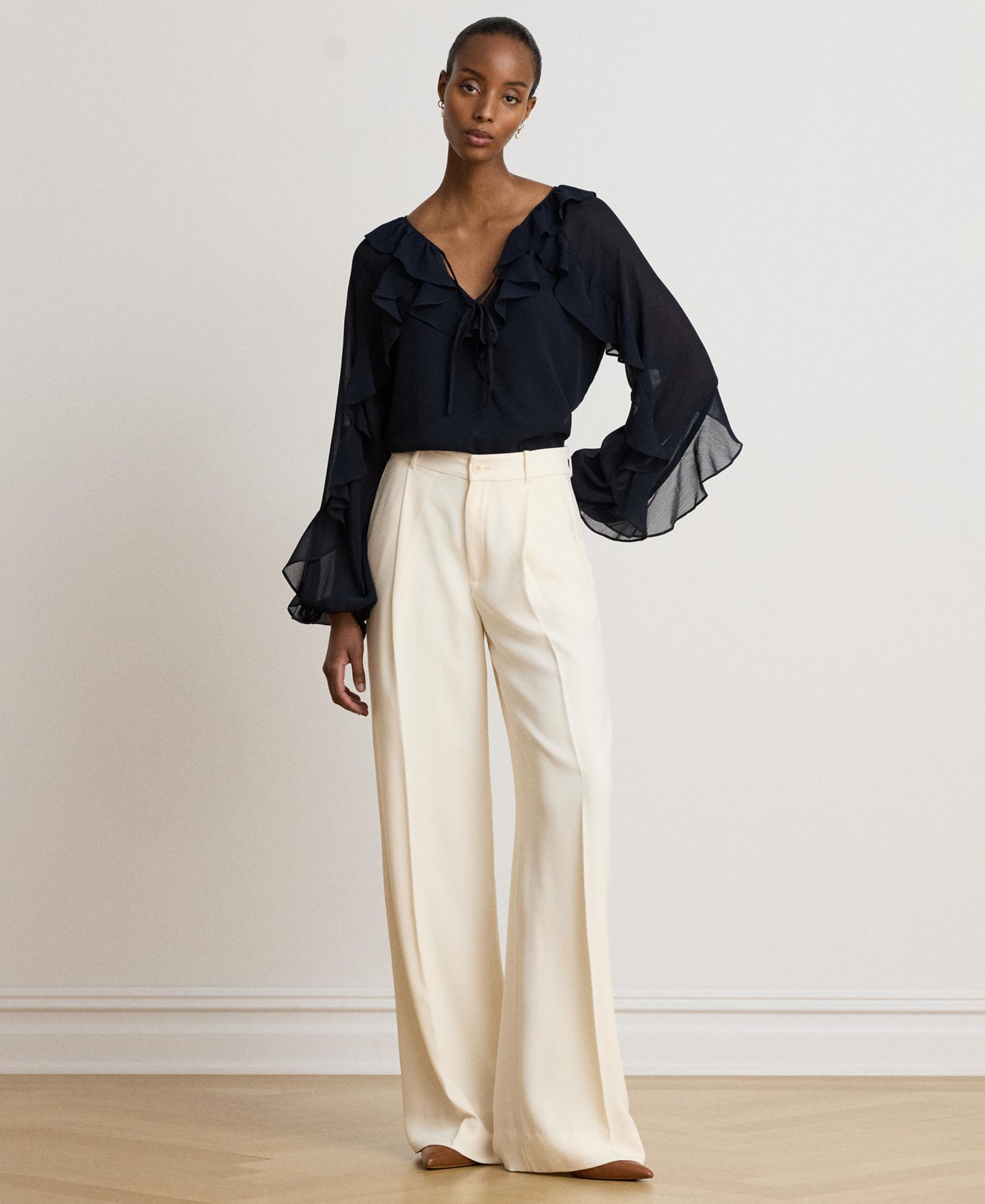 Women's Ruffle-Trim Crinkle Georgette Blouse