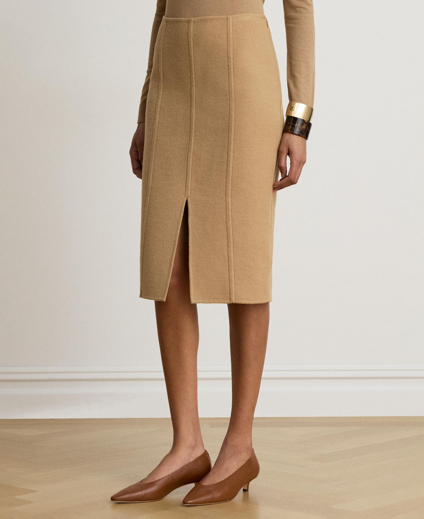 Женская юбка Lauren Ralph Lauren Double-Faced Wool-Blend Pencil, цвет: Верблюжий — фото 3