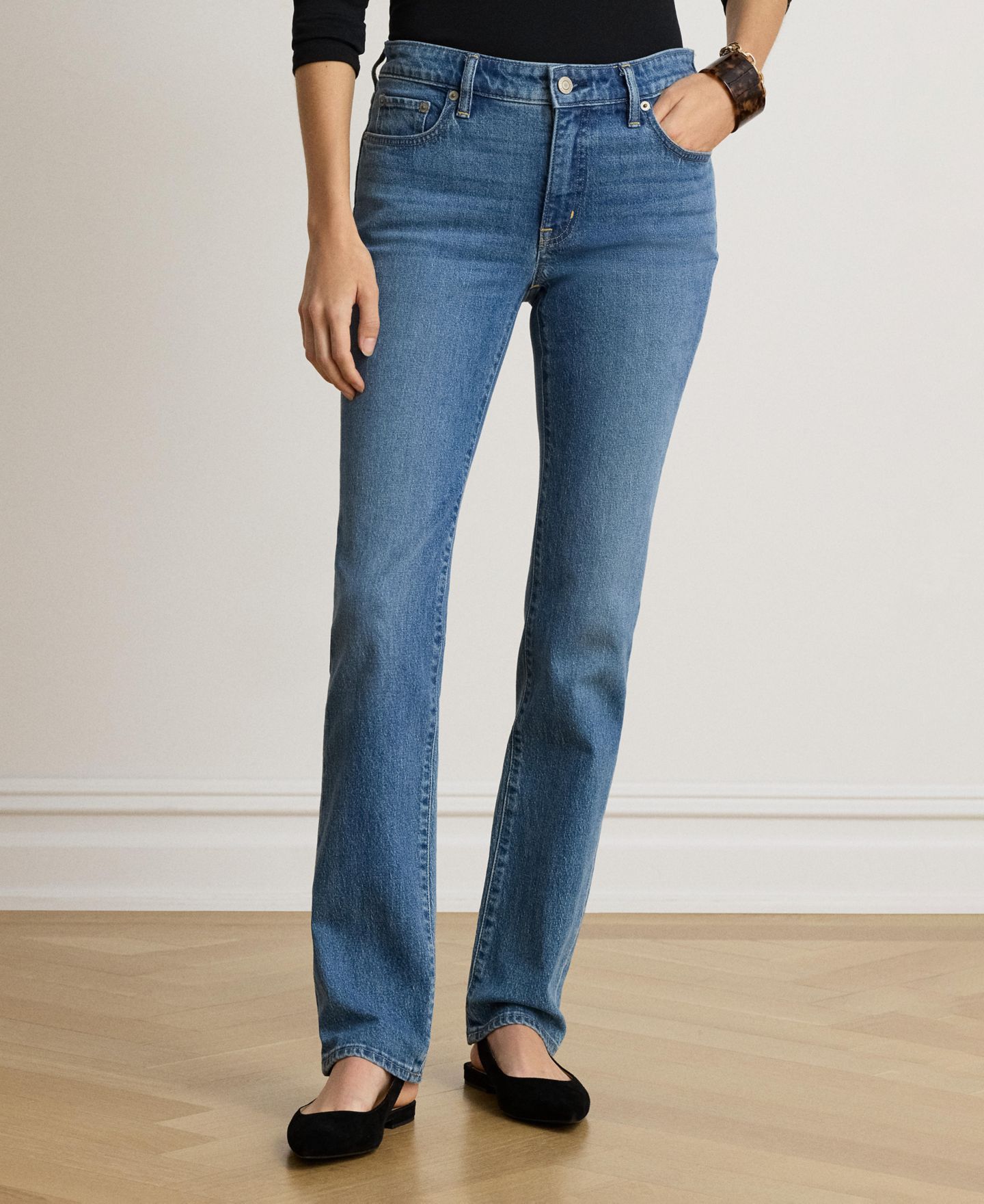 Женские джинсы Lauren Ralph Lauren Mid-Rise Slim Straight, цвет: Синий варёный — фото 2