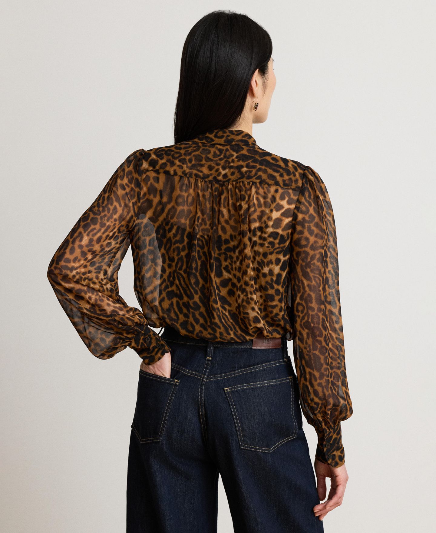 Женская блузка Lauren Ralph Lauren Ocelot-Print Chiffon Tie-Neck, цвет: Рыжевато-коричневый разноцветный — фото 5