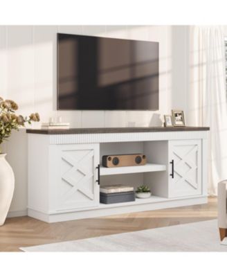  Farmhouse TV Stand for  TVs,  Fluted Entertainment Center with Doors & Open Shelf