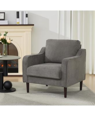 Mid-Century Accent Chair, Upholstered Linen Armchair for Living Room, Bedroom, Office