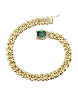 14k Gold Plated Brilliant CZ Halo Curb Chain Bracelet