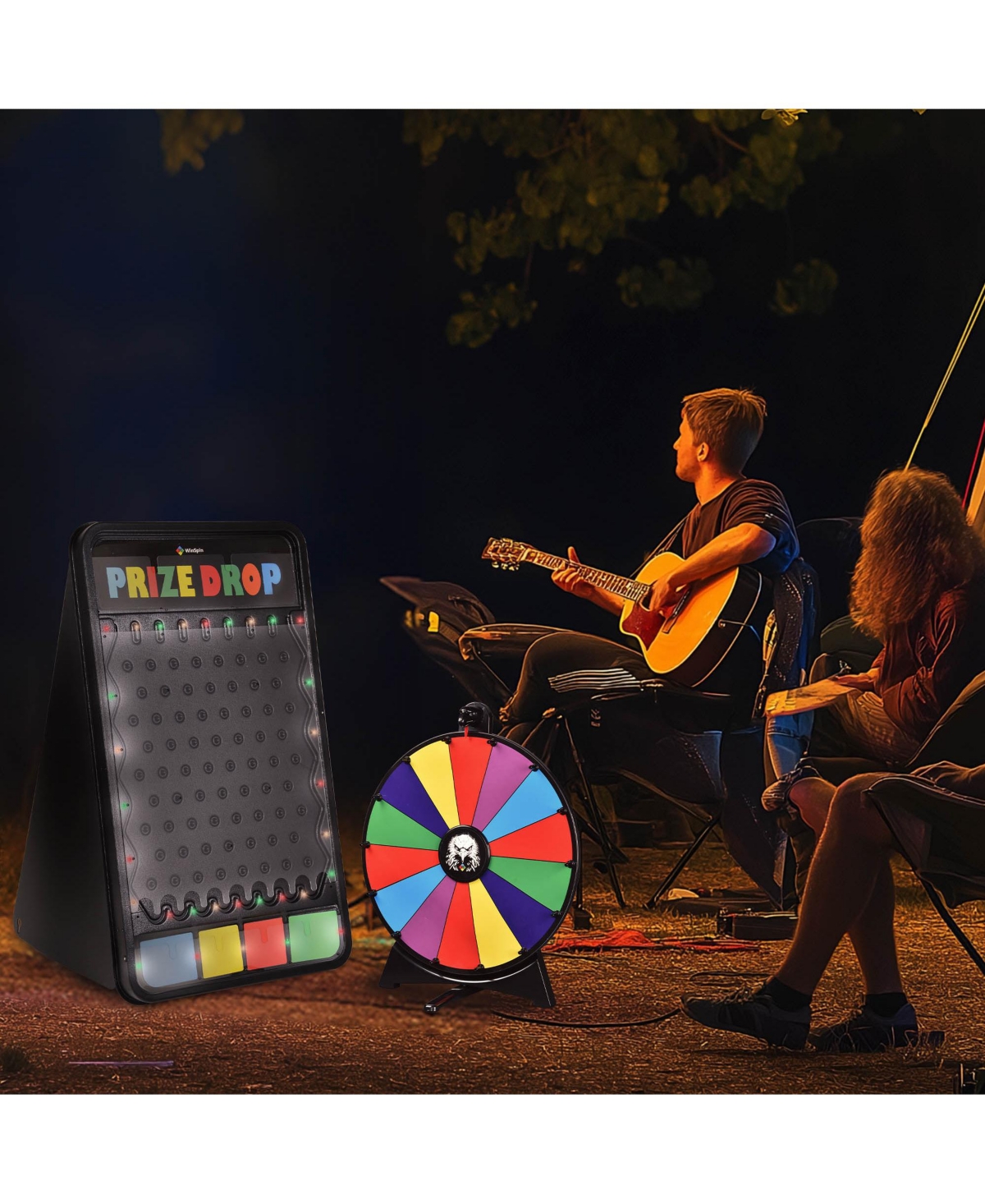 WinSpin 41x25" Prize Drop Board with Led Light and 20" Prize Wheel Fortune Game
