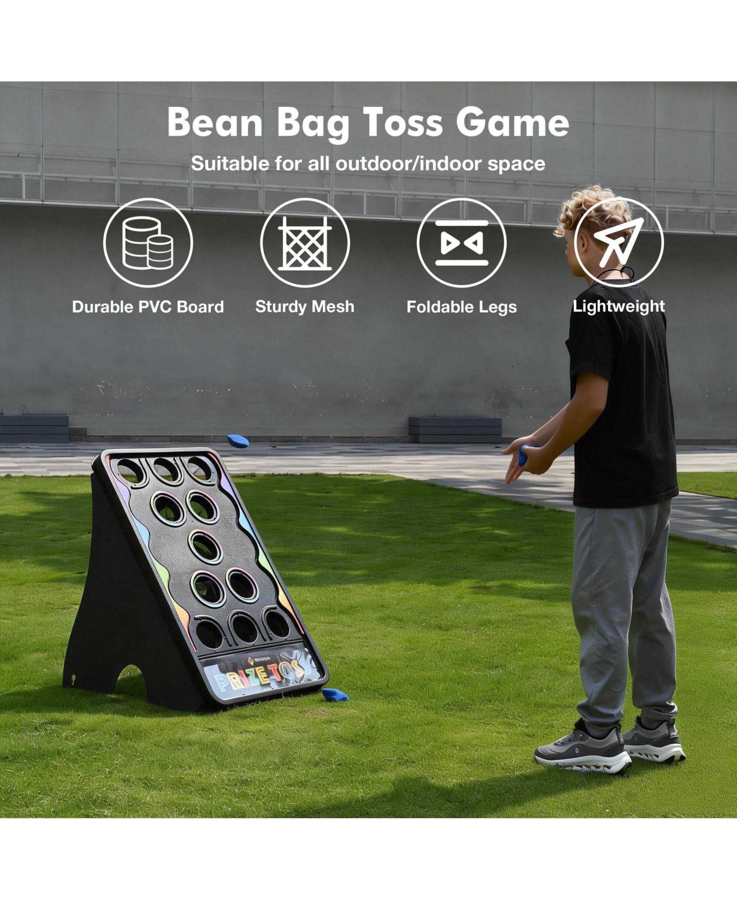 Детские игрушки WinSpin Bean Bag Toss Game Cornhole Board Set Prize Toss with 5 Bean Bags Stakes, цвет: Чёрный — фото 6