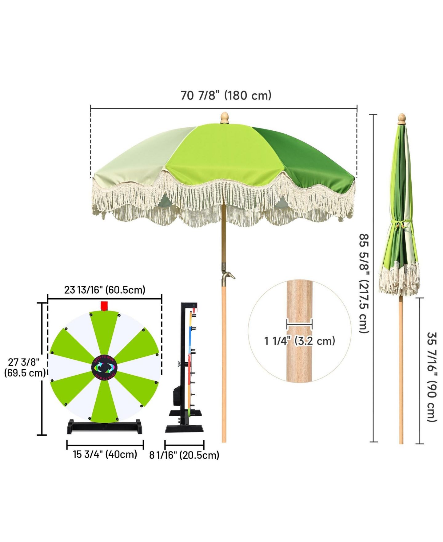 Детская игрушка WinSpin 24" Modular Prize Wheel Tabletop with Palm Springs Green Fringe Umbrella for Outdoor Pop-up Shop Craft Booth, цвет: Natrual — фото 5