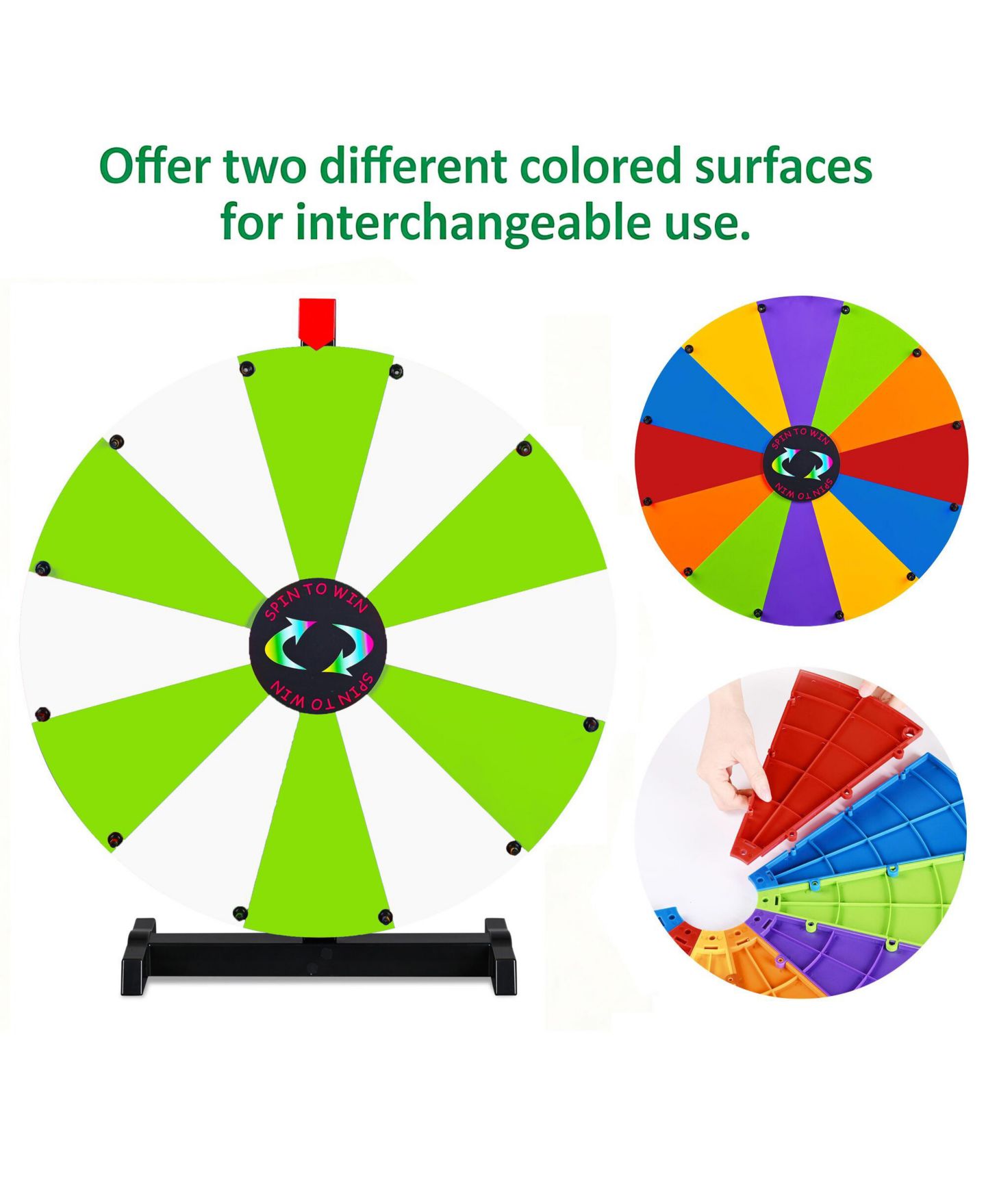 Детская игрушка WinSpin 24" Display Prize Wheel Green and White DIY Tabletop 12 Slots Modular Custom Spinning Wheel for Pop Up Trade Show, цвет: Natrual — фото 2