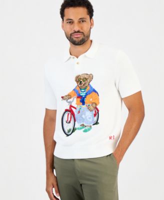 Men's Polo Bear Cotton Polo-Collar Sweater