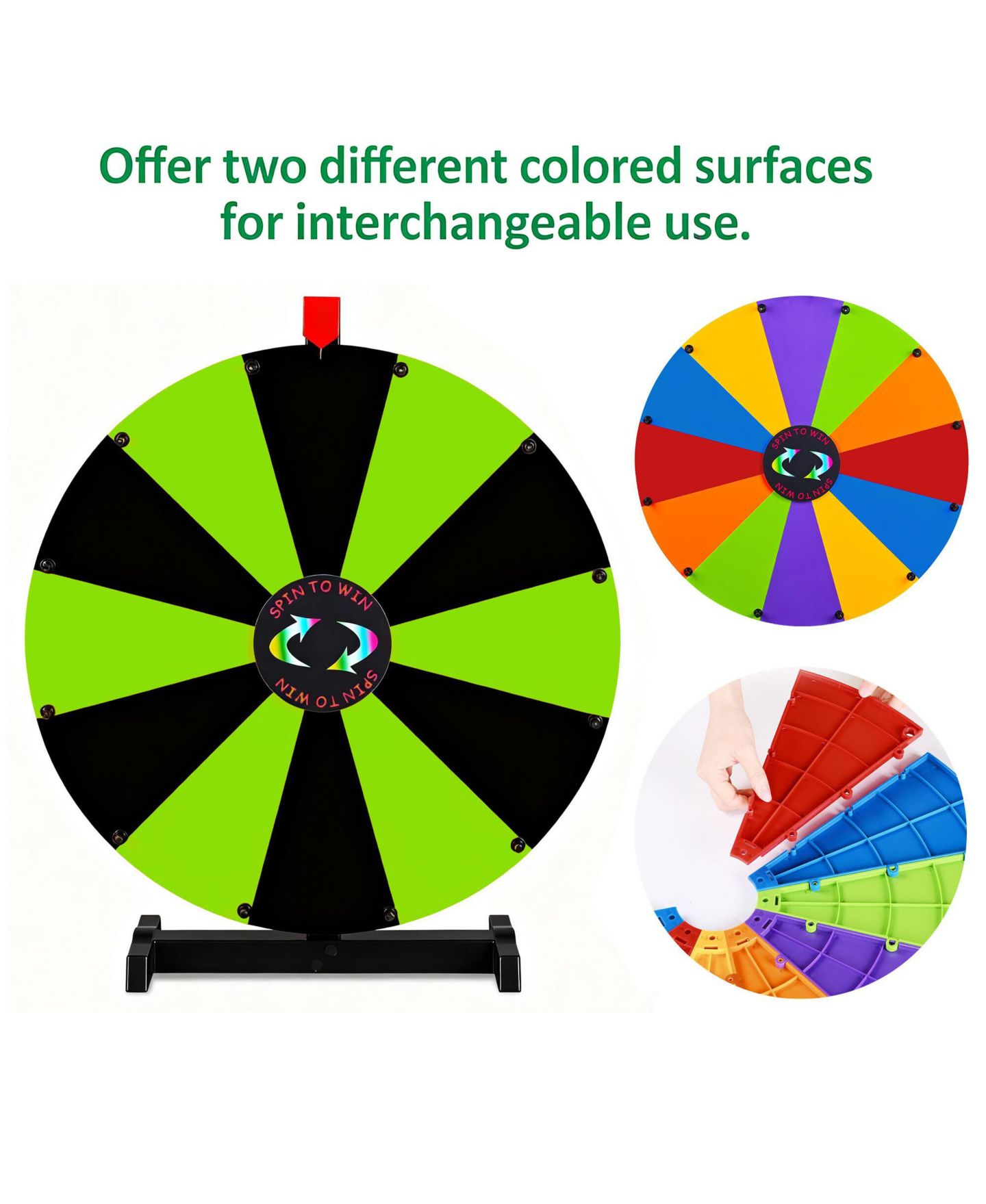 Детская игрушка WinSpin 24" Display Prize Wheel Black and Green DIY Tabletop 12 Slots Modular Custom Spinning Wheel for Pop Up Trade Show, цвет: Natrual — фото 3