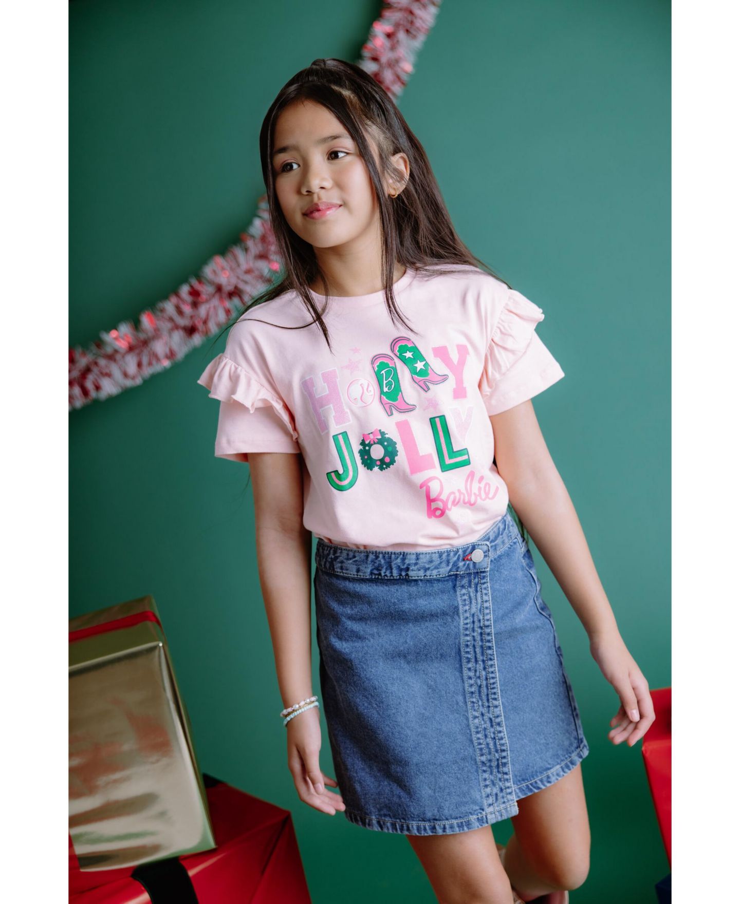 Футболка Barbie Short Sleeve для девочек, цвет: Розовый зелёный — фото 2