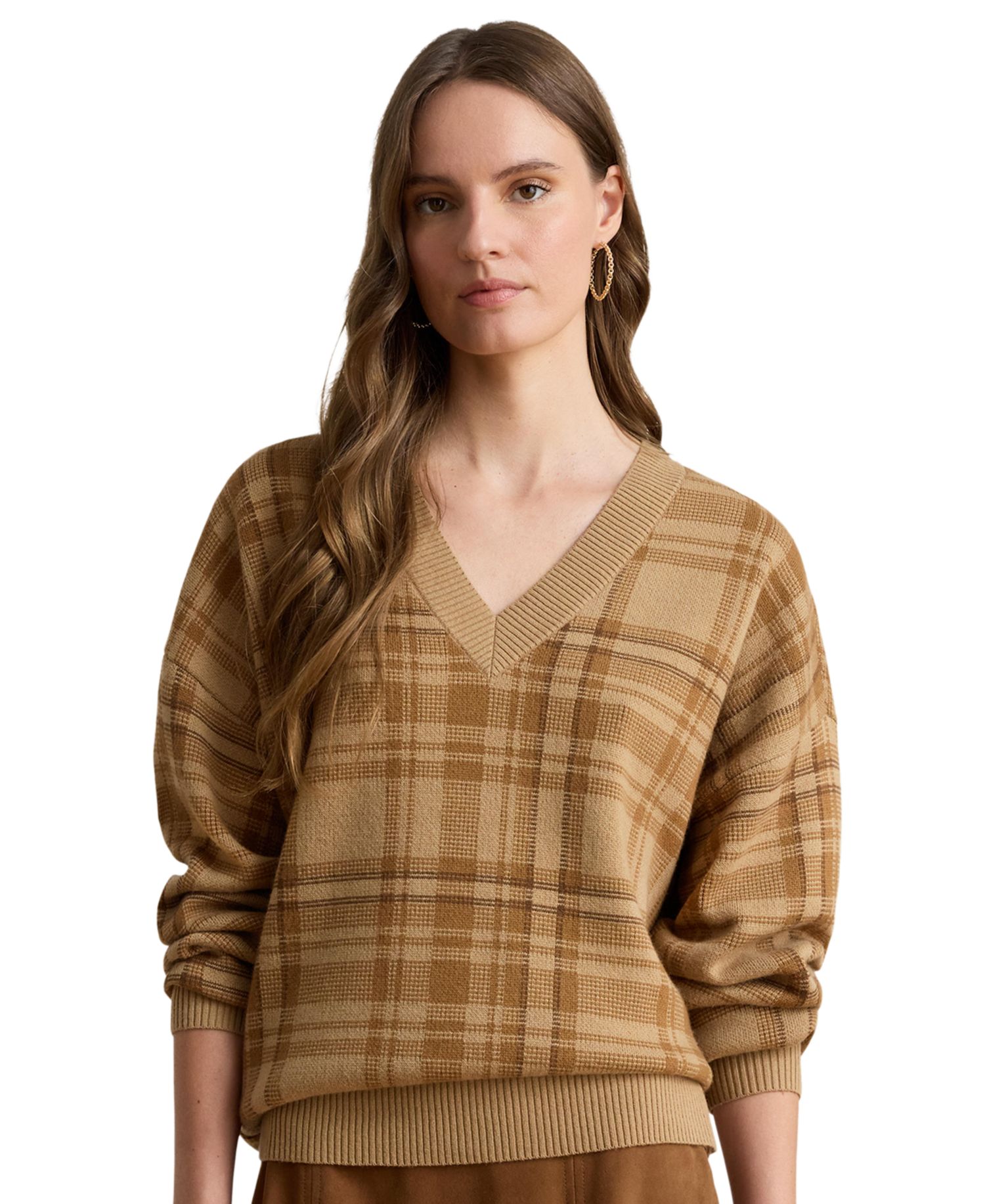 Women's Plaid V-Neck Sweater