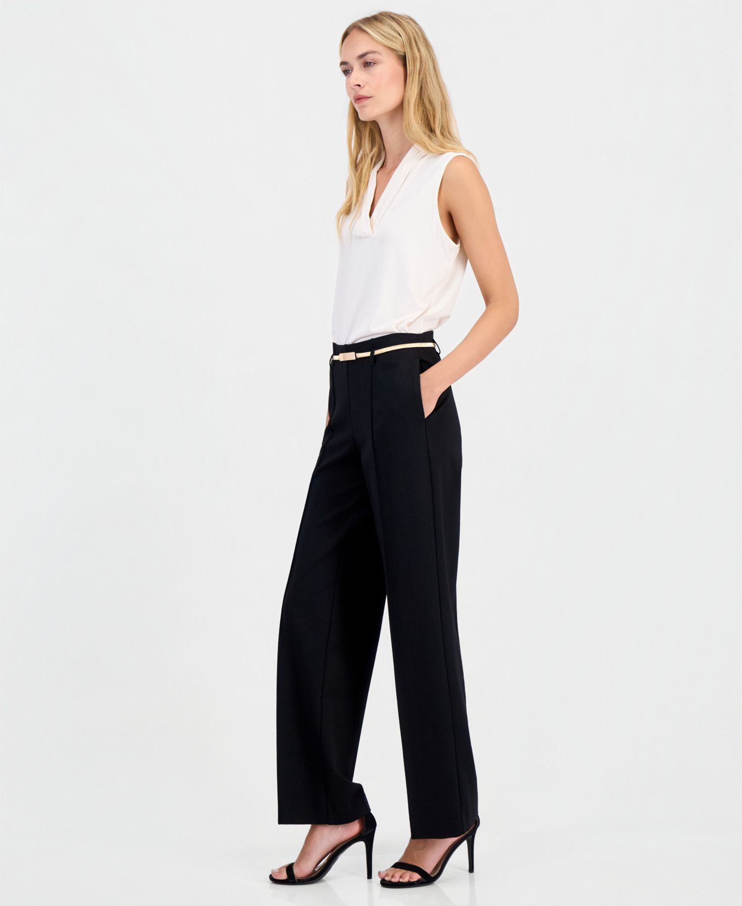 Women's Wide Leg Belted Compression Pants