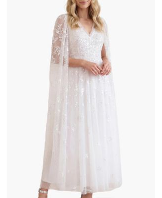 Women's Freesia Shimmer Cape Sleeve Ankle Gown