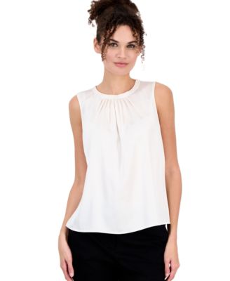 Women's Sleeveless Pleated Boat Neck Blouse