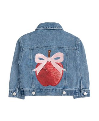 Little Girls Apple Bow Sequin Patch Denim Jacket