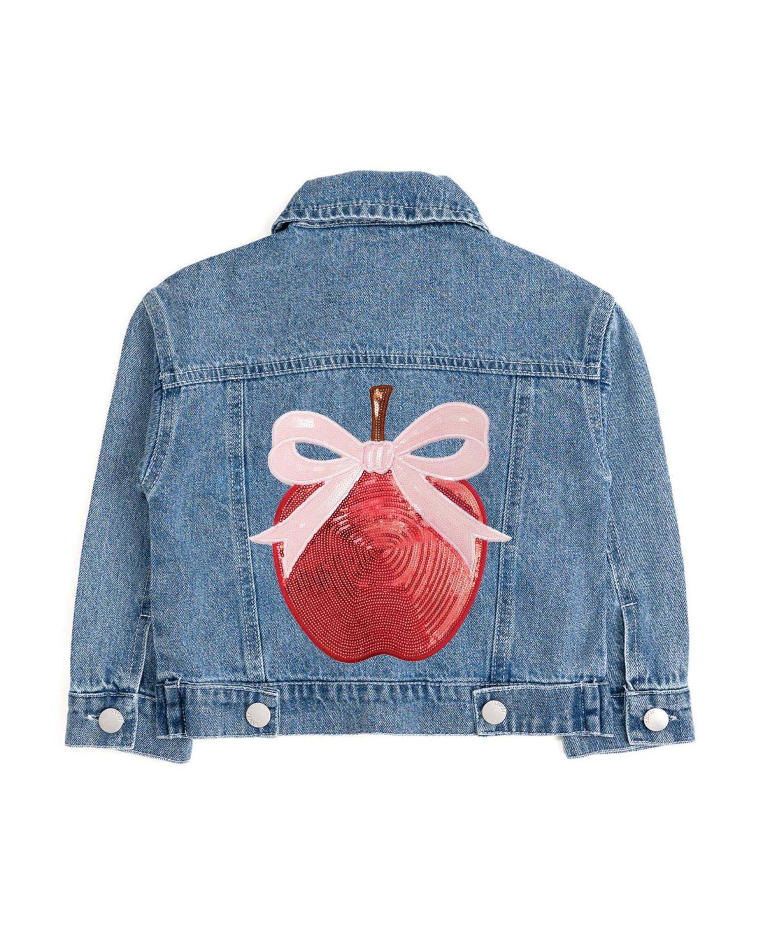 Little Girls Apple Bow Sequin Patch Denim Jacket