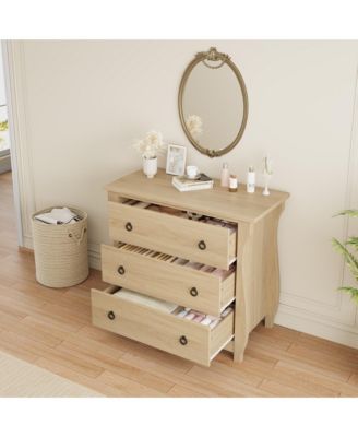 3 Drawer Dresser for Bedroom Chest of Drawers with Metal Ring Pull Handles, Wooden Storage for Living Room Entryway Hallway