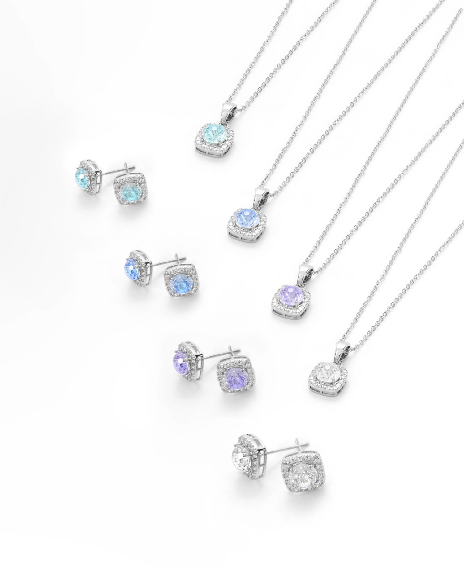 Sterling Silver Starlight Cubic Zirconia Cushion Halo Stud Earrings