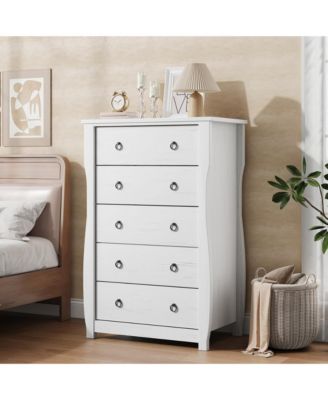 5-Drawer Dresser for Bedroom – Modern Wood Chest with Large Storage, 45 Inch Tall Organizer Cabinet with Metal Ring Handles for Closet