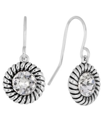 Sterling Silver 6mm Crystal Round Rope Edge Drop Earrings