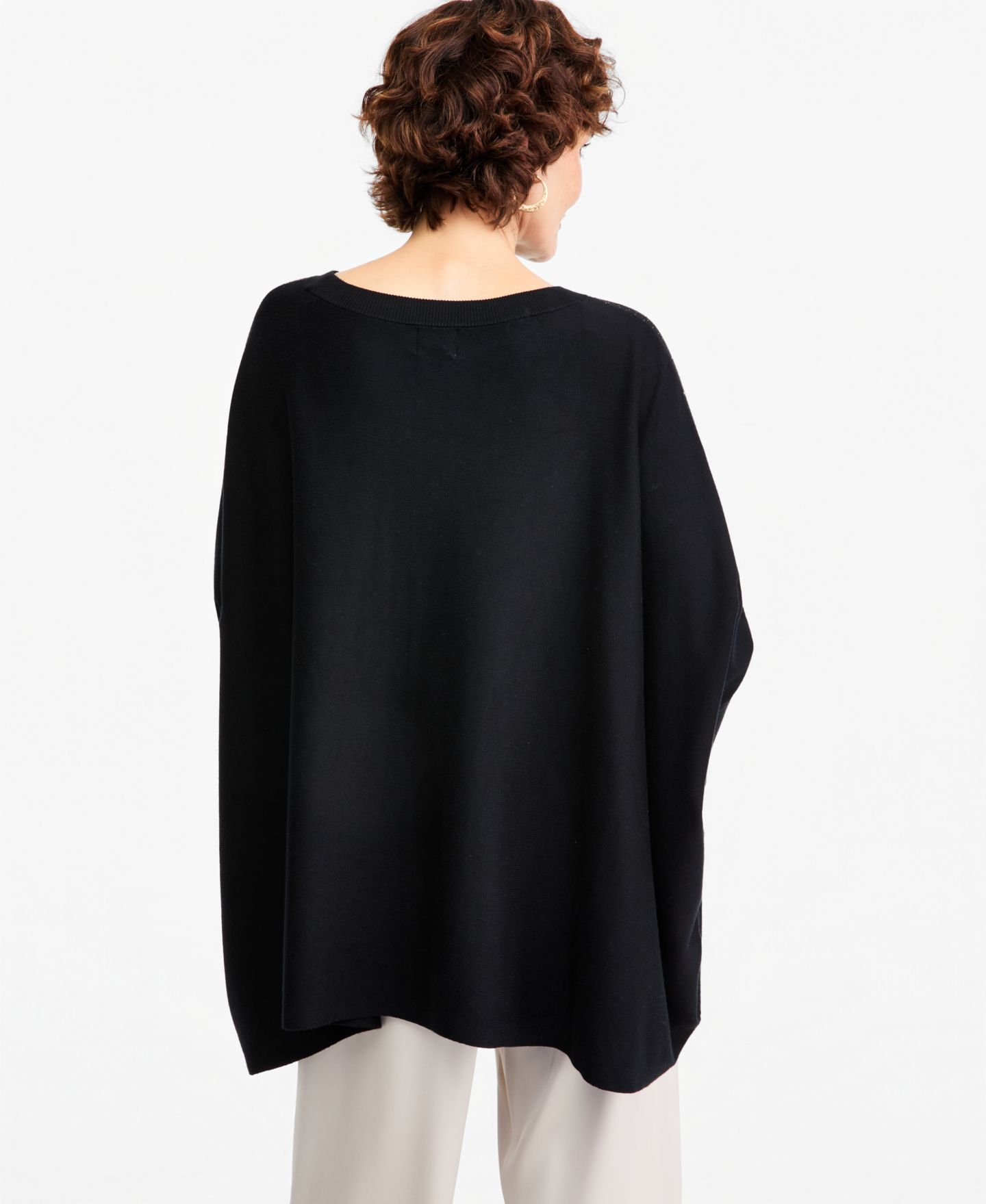 Женский свитер JM Collection Rhinestone Boat-Neck Poncho, цвет: Глубокий чёрный — фото 2