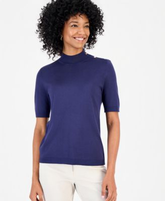 Petite Mock-Neck Short-Sleeve Sweater