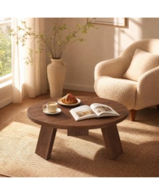 Round Wood Coffee Tables for Living Room,Circle Coffee Table,for Apartment, Easy Assembly