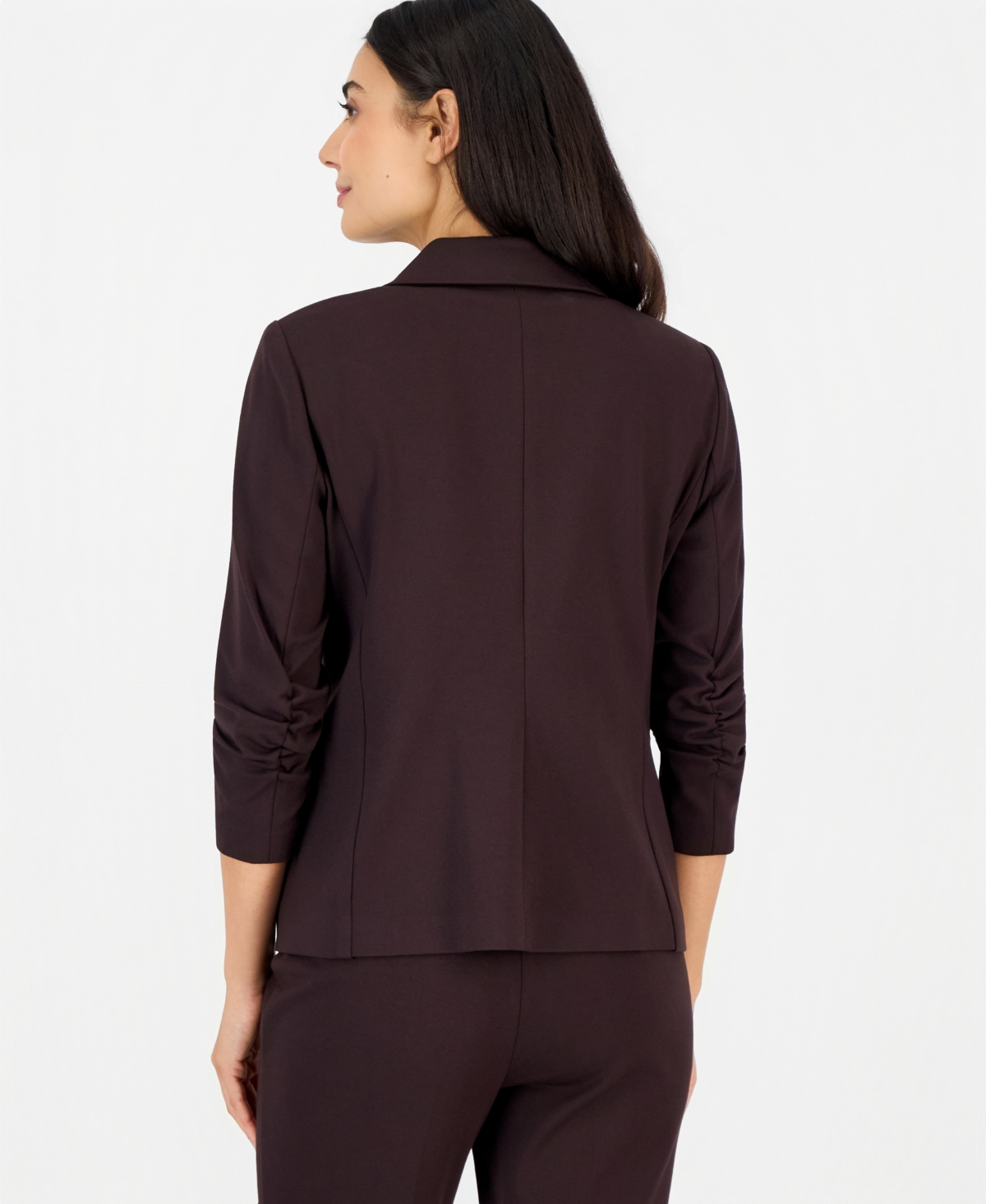 Anne Klein Essentials Women's Petite Notch Collar Scrunch-Sleeve Blazer