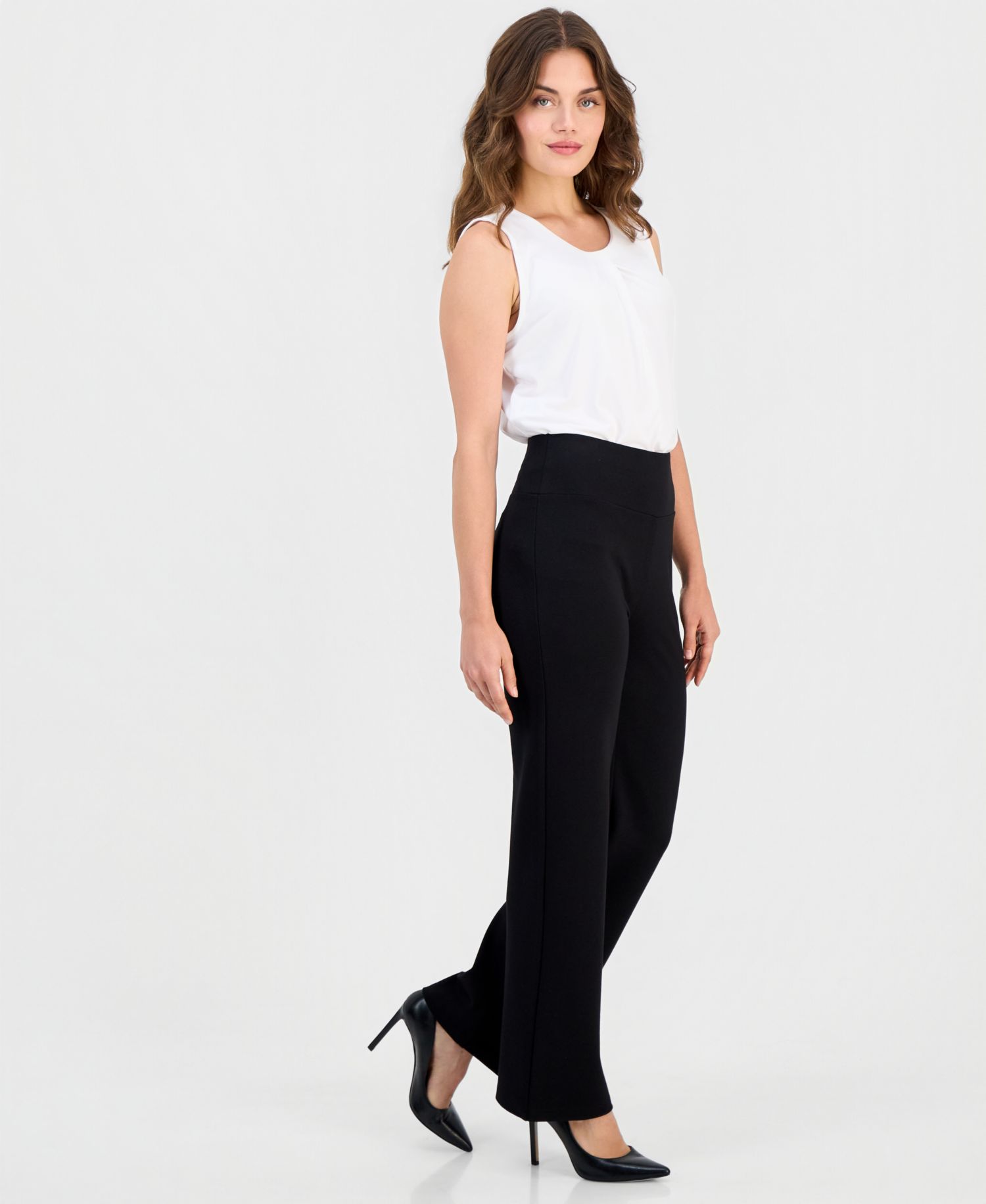 Petite Wide-Leg High-Waisted Pull-On Pants