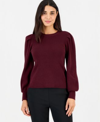 Women's Petite Puff-Sleeve Crewneck Sweater