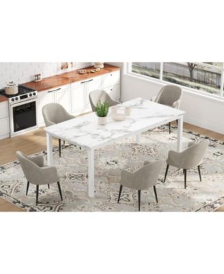 Industrial Dining Table for 4-6, Large Rectangular Kitchen Table with Rounded Corners