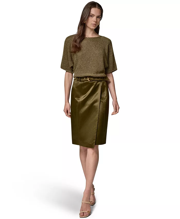 Women's Glazed Cotton Belted Skirt - thumbnail 2
