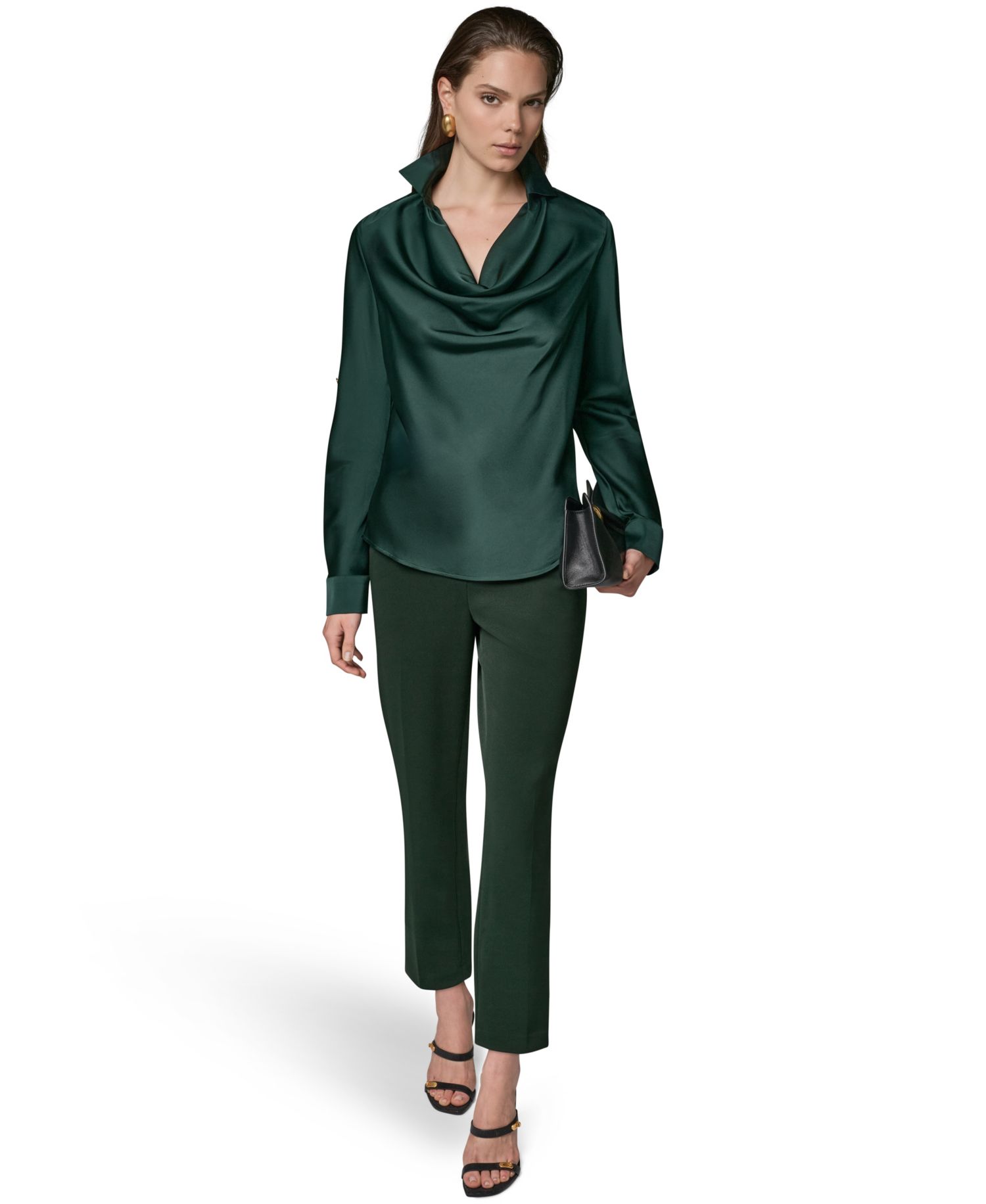 Petite Satin Back Crepe Long-Sleeve Top