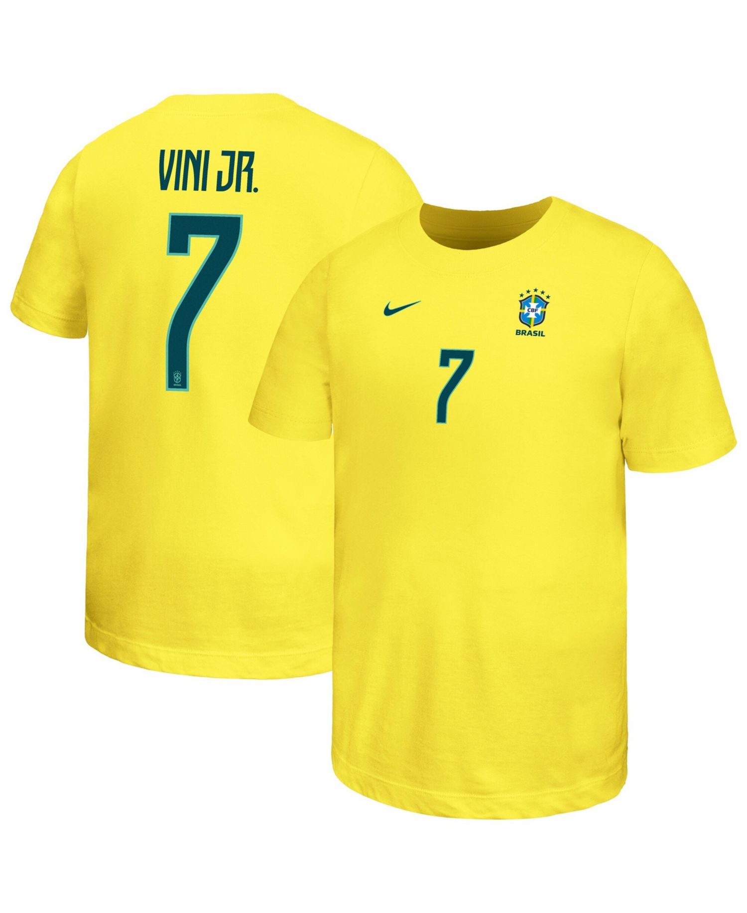 Big Boys and Girls Vini Jr. Yellow Brazil National Team Name & Number T-Shirt