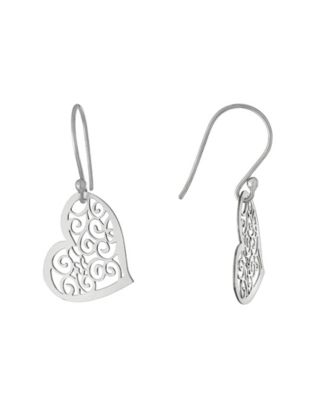 Laser Cut Scroll Heart Drop Earrings
