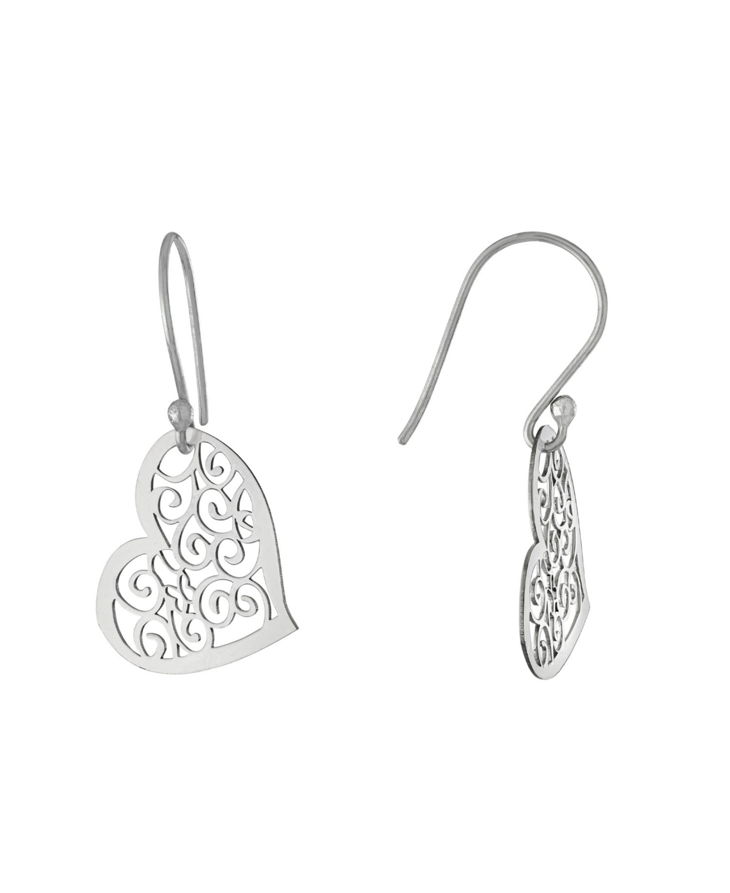 Sterling Silver Laser Cut Scroll Heart Drop Earrings