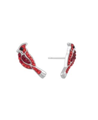 Crystal Pave Red Cardinal Stud Earrings