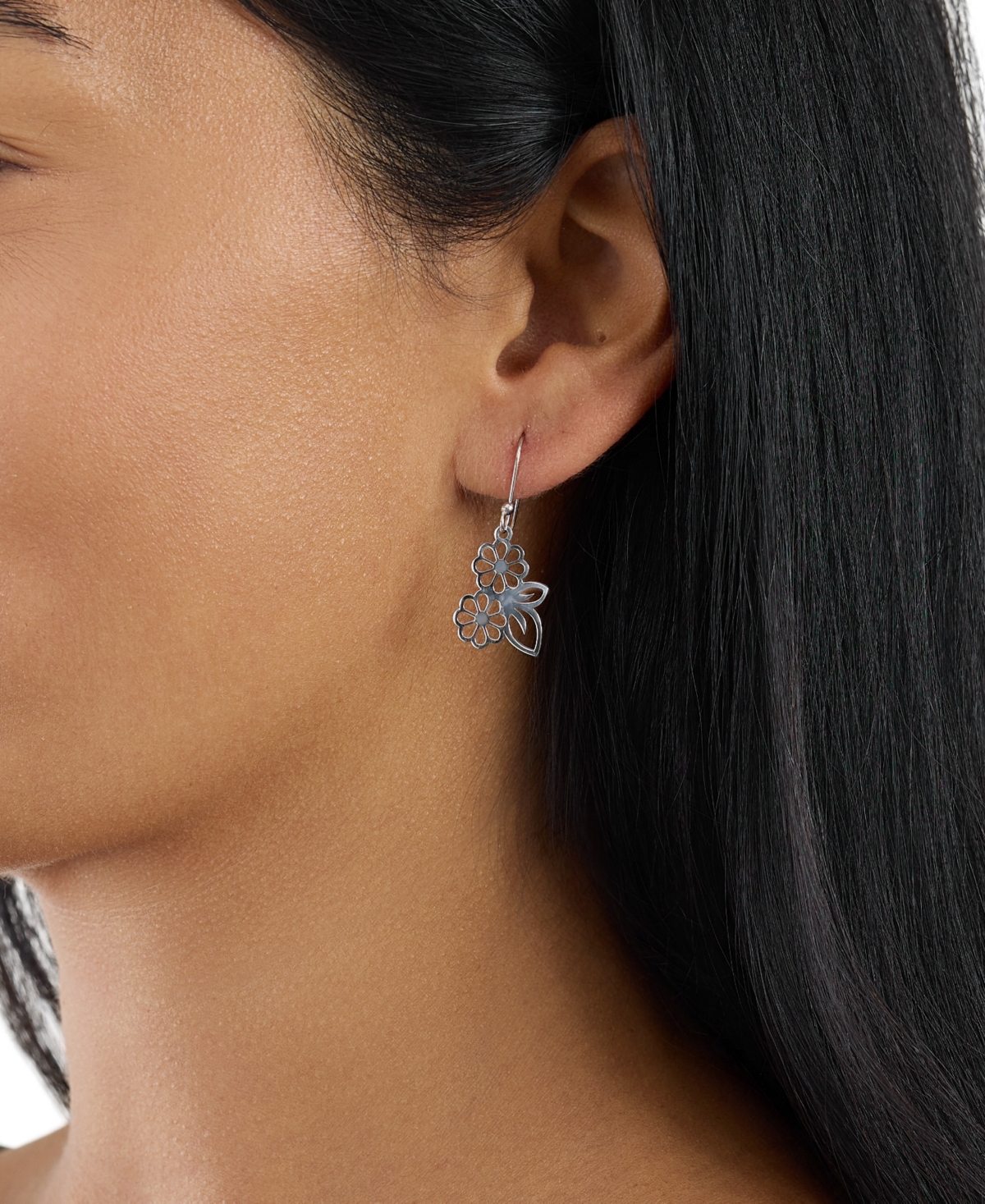 Macy's Laser Cut Double Flower Drop Earrings