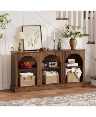 63 Inch Mid Century TV Stand, Console Table with Charging Station 3 Tier Media Console for TV Up to 70 Inch, Living Room Entryway